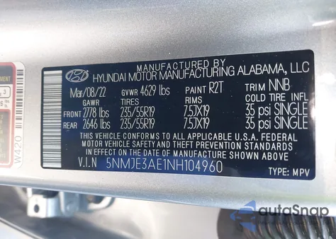 2022 Hyundai Tucson Limited z USA, uszkodzony, nr VIN 5NMJE3AE1NH104960